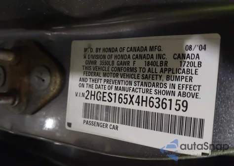 2004 Honda Civic Lx z USA, uszkodzony, nr VIN 2HGES165X4H636159